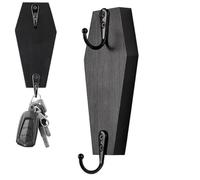 Casket Shape Coat Hooks - Soporte de llave de ataúd montado en la pared, decoración del hogar gótico espeluznante | Colgante de madera negro con 4 gancho, Halloween Keyz Rack para llaves, tazas