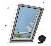 casmartis Mosquitera para tragaluz, 130 x 150 cm, con cremallera, protección contra insectos, mosquitos, color negro, sin taladrar, recortable, cinta de , apta para ventanas de techo Velux, Roto
