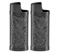 Caso de encendedor de aleación de zinc 2pcs, cubierta floral retro con diseño grabado, carcasa compacta para encendedores estándar, accesorio de coleccionistas (negro)
