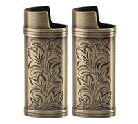 Caso de encendedor de aleación de zinc 2pcs, cubierta floral retro con diseño grabado, carcasa compacta para encendedores estándar, accesorio de coleccionistas (bronce)