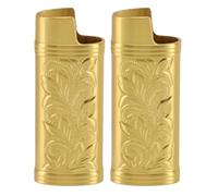 Caso de encendedor de aleación de zinc 2pcs, cubierta floral retro con diseño grabado, carcasa compacta para encendedores estándar, accesorio de coleccionistas (dorado)