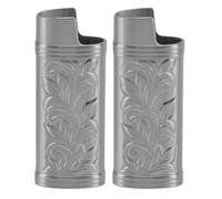 Caso de encendedor de aleación de zinc 2pcs, cubierta floral retro con diseño grabado, carcasa compacta para encendedores estándar, accesorio de coleccionistas (gris)