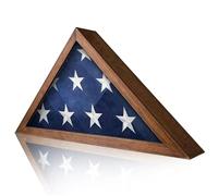 Caso de la Bandera para la Bandera de entierro, la Caja del triángulo 17.3x3.4x9 '' Caso de la Bandera de Madera con Fundas de Bandera Cubierta de Vidrio para Veteranos del ejército, Vitrina de Bande