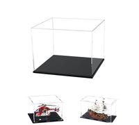 Caso de Pantalla de Acrílico Transparente Grueso de 3MM, Base Gruesa, a Prueba de Polvo, para Objetos de Colección, Lego (Negro, 25x10x14.5cm/10x4x5.7in)