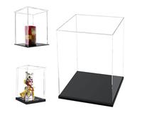 Caso de Pantalla de Acrílico Transparente Grueso de 3MM, Base Gruesa, a Prueba de Polvo, para Objetos de Colección, Lego 10713 40554 75571(Negro, 30x15x25cm/12x6x10in)