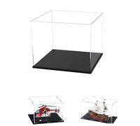 Caso de Pantalla de Acrílico Transparente Grueso de 3MM, Base Gruesa, a Prueba de Polvo, para Objetos de Colección, Lego (Negro, 16.5x10x10cm/6.5x4x4in)