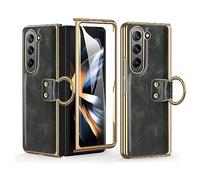 Caso de Samsung Galaxy Z Fold 5, Case de teléfonos móviles de PC Ultra Delgados con Anillo, Protector de Pantalla, Cubierta de Caja de protección Plegable no a Prueba de Golpes, Verde