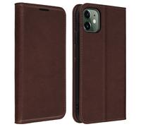 Caso IPHONE 11 Lámina Piel Genuina Tarjetero Tarjetas Soporte Marrón Oscuro