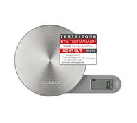 CASO Kitchen EcoMate - Báscula de cocina de diseño, sin pilas, uso por energía cinética, ultraplana, magnética, hasta 5 kg en incrementos de 1 g, superficie de pesaje de acero inoxidable (Ø 11,5 cm)