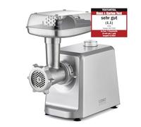 CASO - Picadora de carne FW 2500 plateada, con potente motor de 2500 W, hoja de titanio duradera, función de retorno, muchos accesorios con prensa de hamburguesa, motor CC silencioso