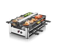 CASO Raclette AirClean - Raclette grill para hasta 8 personas con extractor de humos integrado de dos etapas, 1500W, revestimiento antiadherente, calentamiento rápido, filtro intercambiable