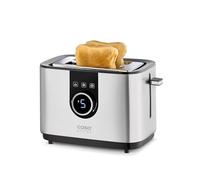 CASO Selection T2 - Tostador compacta para dos rebanadas de pan - 7 posiciones tostado, Función stop y bandeja recogemigas, recalentamiento, descongelación, pantella digital, acero inoxidable