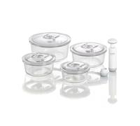 CASO VacuBoxx R-Set - Juego de 4 recipientes de vacío redondos extremadamente estables de vidrio de borosilicato, sin BPA, resistente al calor, apto para lavavajillas, congelador, insípido, ajuste de
