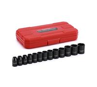 CASOMAM - Juego de llaves de impacto de 3/8 pulgadas, 6 puntos, métrico, poco profundo, CR-V, 7 mm a 19 mm, estuche de almacenamiento moldeado por soplado resistente