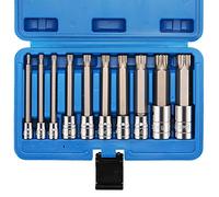 CASOMAN 10 Piece Spline Tip Bit Socket Set, M-Type, S2 and Cr-V Steel, Extra Long 4'' Length, M4-M18, XZN Triple Square Spline Bit Socket Set