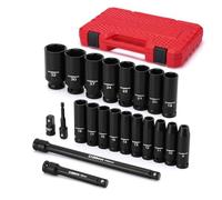CASOMAN 22 unidades de 1/2 pulgadas Drive Deep Impact Socket Set, 8 mm a 32 mm, métrico, 6 puntos, con barras de extensión y adaptador, CR-V