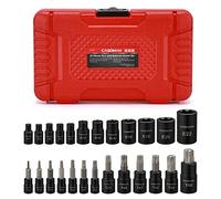 CASOMAN 25 Piece Torx Bit Socket and Female External Socket Set, 13 Star Socket Bits (T8- T60)& 12 Female E-Torx Sockets (E4-E22)