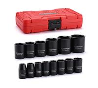 CASOMAN Juego de 14 llaves de vaso de impacto poco profundo de 1/2 pulgada, métricas, 6 puntos, 11 mm a 32 mm