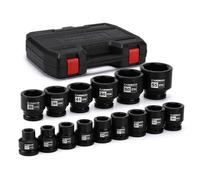 CASOMAN Juego de 15 llaves de vaso de impacto de tuerca de eje poco profundo de 3/4 pulgadas, 6 puntos, juego de enchufes grandes estándar, métrico (17 mm -55 mm), acero CR-MO, con caja de