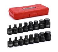 CASOMAN Juego de 16 destornilladores hexagonales de impacto de perfil bajo de 3/8 pulgadas, Cr-Mo, 1/10.2 cm-3/10.2 cm, 6mm-19mm, SAE de impacto y juego de llaves hexagonales métricas