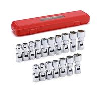 CASOMAN Juego de 17 llaves de vaso flexibles universales de 3/8 pulgadas, SAE y métrico, 3/8 a 3/4 pulgadas, 10 mm a 19 mm, 6 puntos, CR-V, cabezal giratorio, acceso de 360 grados