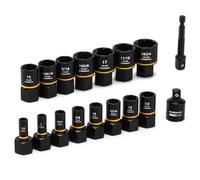 CASOMAN Juego de 17 llaves de vaso para extractor de pernos y tuercas de impacto de 3/8 pulgadas para quitar sujetadores redondeados rotos y oxidados dañados con una caja de almacenamiento, SAE y