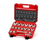 CASOMAN Juego de 18 llaves de pata de gallo de 3/8 pulgadas, 8-24 mm, juego de llaves de pata de gallo de extremo abierto, métricas, CR-MO, con adaptador y barras de extensión