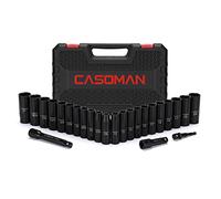 CASOMAN Juego de 25 enchufes de impacto de 1/2 pulgadas, profundo, acero Cr-V, 6 puntos, métrico y SAE, 12 mm a 24 mm, 3/8 pulgadas a 1 pulgada, incluye barras de extensión: 3", 5", adaptador 1/2-1/4