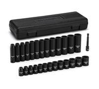 CASOMAN Juego de 27 llaves de impacto de 3/8 pulgadas, profundo y poco profundo, métrico (7 mm - 19 mm), 6 puntos, acero CR-V