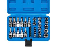 CASOMAN - Juego de 34 vasos Torx y E-Torx (estrella) de cuadradillo de 9,5 mm, acero Cr-V y S2, E4-E20, T10-T60, antivandalismo TT10-TT55, adaptador de 7,9 mm H a 9,5 mm M