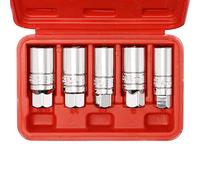 CASOMAN Juego de 5 llaves de bujía de 3/8 pulgadas, 6 puntos, inserciones de retención de goma, 5/8 pulgadas, 3/4 pulgadas, 13/16 pulgadas, 14 mm, 18 mm