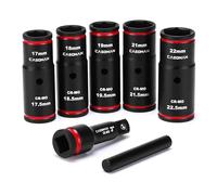 CASOMAN Juego de 7 llaves de tuerca de lengüeta, 1/2 pulgada Dr. Impact, juego de llaves de pared delgada, tamaño medio, métrico, 6 puntos, CR-MO, 17 mm x 17,5 mm, 18 mm x 18,5 mm, 19 mm x 19,5 mm, 21