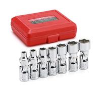 CASOMAN Juego de 7 llaves de vaso flexibles universales de 1/4 pulgadas, SAE, 3/16 a 9/16 pulgadas, 6 puntos, CR-V, cabeza giratoria, acceso de 360 grados