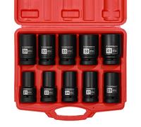 CASOMAN Juego de enchufes de impacto profundo de 10 piezas, métrico, CR-MO, 21,22,24,27,29,30,32,33,38,41 mm, juego de enchufes de impacto de tuerca de eje profundo