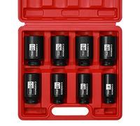 CASOMAN Juego de llaves de impacto de tuerca de eje profundo de accionamiento de 1/2 pulgadas, 6 puntos, CR-MO, SAE, 1 a 1-1/2 pulgadas, 8 piezas de 1/2 pulgadas Dr. Deep Impact Socket Set
