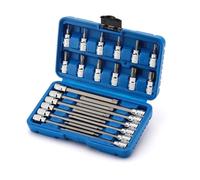 CASOMAN Juego de llaves de vaso Torx extralargas y estándar de 3/8 pulgadas, juego de brocas Torx Star, T10 a T60, longitud: 150 mm, acero CR-V y S2