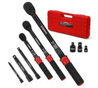 CASOMAN Juego de llaves dinamométricas de 9 piezas, 1/4 y 3/8 y 1/2 pulgadas, 3-25 y 5-60 Nm y 20-230 Nm, doble dirección ajustable, ± 3% de precisión, trinquete de 72 dientes, CR-V