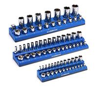 CASOMAN Organizador de enchufes magnéticos, kit de soporte de enchufe de 3 piezas, 1/2 pulgadas, 3/8 pulgadas, unidad de 1/4 pulgadas, color azul, organizador de herramientas de calidad profesional