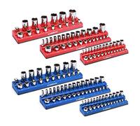 CASOMAN Organizador magnético para llaves de vaso, kit de 6 piezas para llaves de 1/2, 3/8 y 1/4 pulgadas, capacidad para 143 llaves SAE y métricas, rojo y azul, organizador de herramientas de calidad