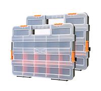 CASOMAN Tool Box Organizer, Interlocking Black Small Parts Organizer for Fasteners and Crafts w/Removable Dividers (2 Piece Pack)