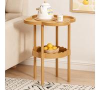 CASOME 2 Tier Side Table with Raised Tray Top and Lower Storage Tray, Small End Table for Living Room Sofa Bedside, Compact Snack Stand with Raised Edge for Bedroom Apartment(Brown)