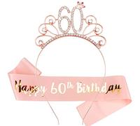 Casoty Banda y tiara de 60 cumpleaños para mujer, decoraciones de 60 cumpleaños para mujer, 60 cumpleaños, juego de banda y corona de oro rosa para feliz 60 cumpleaños para mujer