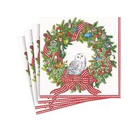 Caspari Snowy Owl Wreath Paper Luncheon Napkins, 20 per Package Servilletas de Papel Paquete, Multicolor