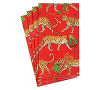 Caspari Servilletas de papel para invitados de Navidad, diseño de leopardo, color rojo, 15 unidades por paquete