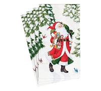 Caspari Servilletas de papel para invitados Woodland Santa - 15 por paquete