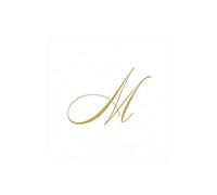 Caspari 2900CG.M Servilletas de cóctel de Papel y Lino con Inicial M de Signature Gold, Perla Blanca