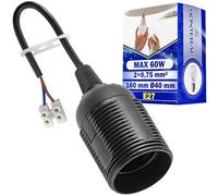 Casquillo para Bombillas E27 con Cable y Bloque Terminales 160 mm 2x0,75mm² Ø40 mm Max 60W 220-240V - Casquillo Bombilla E27 de Color Negro - Garantía de 10 Años - MONTERAL