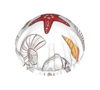 Casquillos de ducha con diseño de estrella de mar para mujeres y hombres, reutilizables, impermeables, antideslizantes, de secado rápido, gorra grande, pelo largo y corto