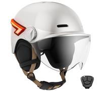 CASR Glow - Casco LED para Bicicleta y Patinete - Visera XL y Orejeras extraíbles, Intermitentes Traseros y Mando a Distancia - Diseño Urbano Elegante para Hombre y Mujer - Marfil Brillante - Talla L