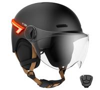 CASR Glow Casco Patinete Eléctrico Adulto Hombre Mujer con Luz LED Casco Bicicleta Adulto con Visera - Intermitentes, Mando Distancia, USB-C, Orejeras Desmontables, Talla L (58-61 cm), Negro Mate